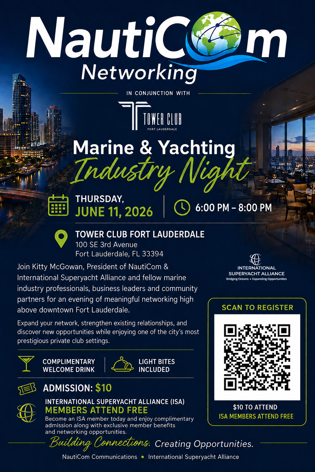 Flyer for Nauticom networker at Tower Club